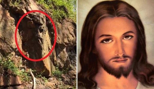 Образ Христа заметили на скале в лесу